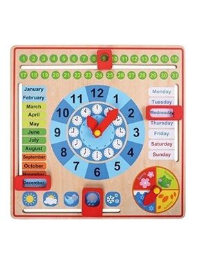 Kids Learning Clock & Calendar Board – Blue and Red Interactive Toy